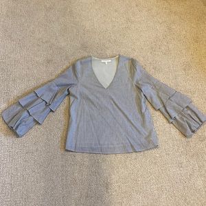 Wayf Micah ruffle sleeve top. White checker size small.